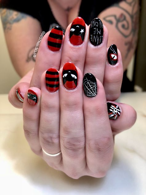 Emily The Strange Nails, Punk Nails Grunge, Demon Nails, Emo Nail Art, Emo Nail, Square Nails Ideas, Scene Nails, Nails Emo, Emo Nails