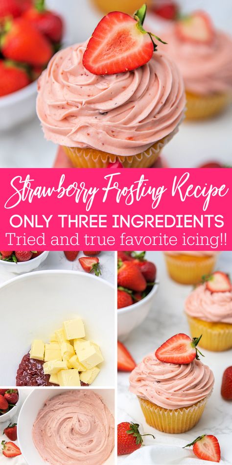 Strawberry Cake Icing, Homemade Strawberry Frosting, Cupcake Icing Recipe, Icing Recipe For Cake, Strawberry Frosting Recipes, Best Ever Chicken, Strawberry Cupcake Recipes, Chicken Caesar Pasta, Cupcake Frosting Recipes