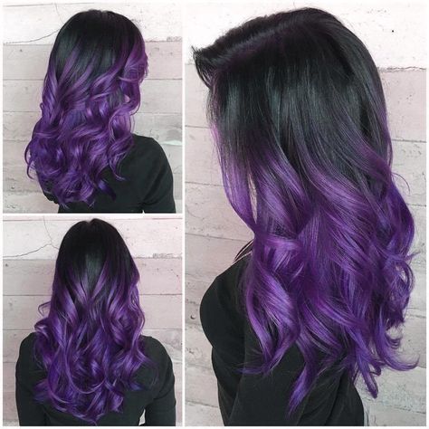 Hair Dye Ideas Tips Dip Dyed, Purple Wedding Hair Hairstyles, Purple Fashion Color Hair, Purple Color Hair Ideas, Purple Hair Dip Dye, Cool Purple Hair Dye Ideas, Dark Colored Hair Ideas, Ombré Purple Hair, Purple Dyed Hair Ideas