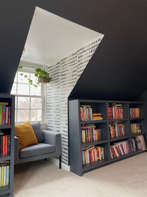 Guest Bedroom Office, Slanted Walls, Quiet Room, Attic Rooms, Home Libraries, Cozy Reading Nook, Cozy Reading, Home Trends, Home Library