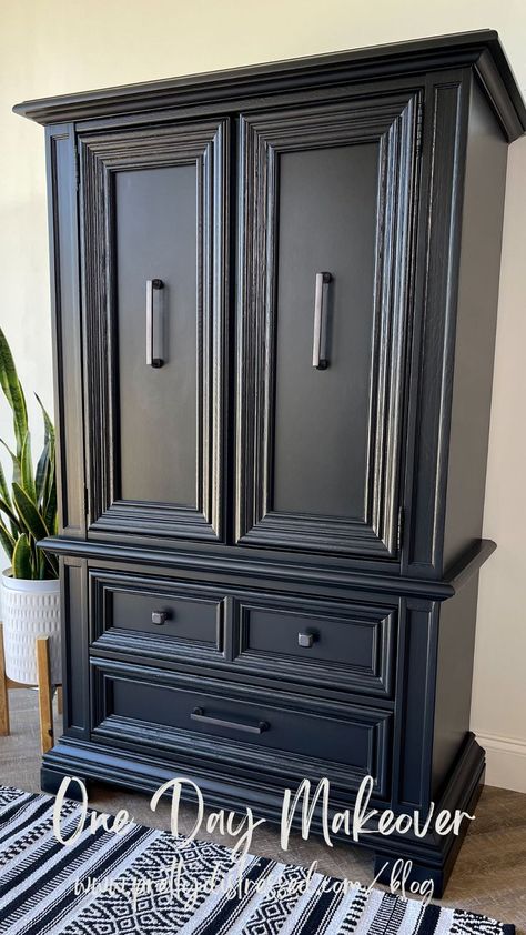 Repaint Armoire Ideas, Update Armoire Furniture Makeover, Computer Armoire Makeover, Old Tv Armoire Makeover, Painting An Armoire Ideas, Painting Armoire Ideas Diy, Black Armoire Makeover, Flipped Armoire, Painting An Armoire