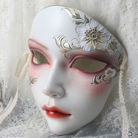 Phoenix Mask, Masquerade Aesthetic, Mask Prom, Porcelain Paint, Flower Mask, Handmade Sculpture, Mask Makeup, Makeup Party, Half Face Mask