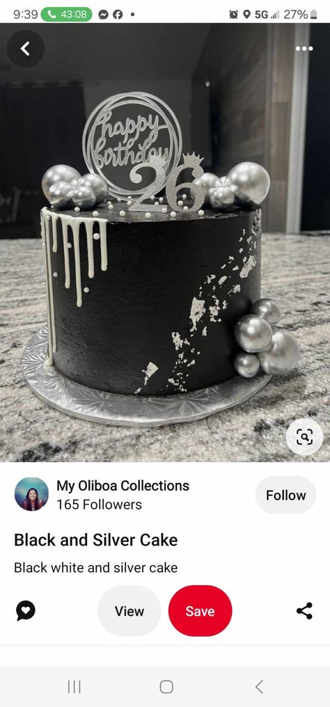 Black And Silver Birthday Cake, Silver Drip Cake, Black And Silver Birthday, Silver Birthday Cake, Silver Cake, Silver Birthday, Drip Cake, Black And Silver, Black Silver