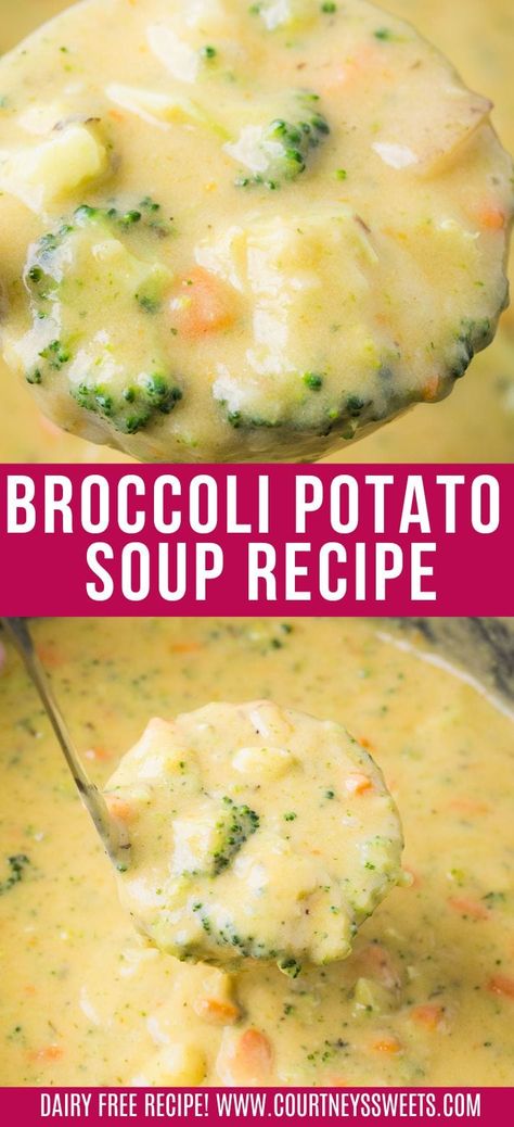 Brocoli Potato Cheese Soup Crockpot, Soup With Milk Easy Recipes, Vegan Cheesy Broccoli Potato Soup, Potato Soup Broccoli, Broccoli And Potato Soup Recipes, Brocoli Cheddar Potato Soup, Summer Potato Soup, Easy Broccoli Potato Soup, Vegan Creamy Broccoli Soup