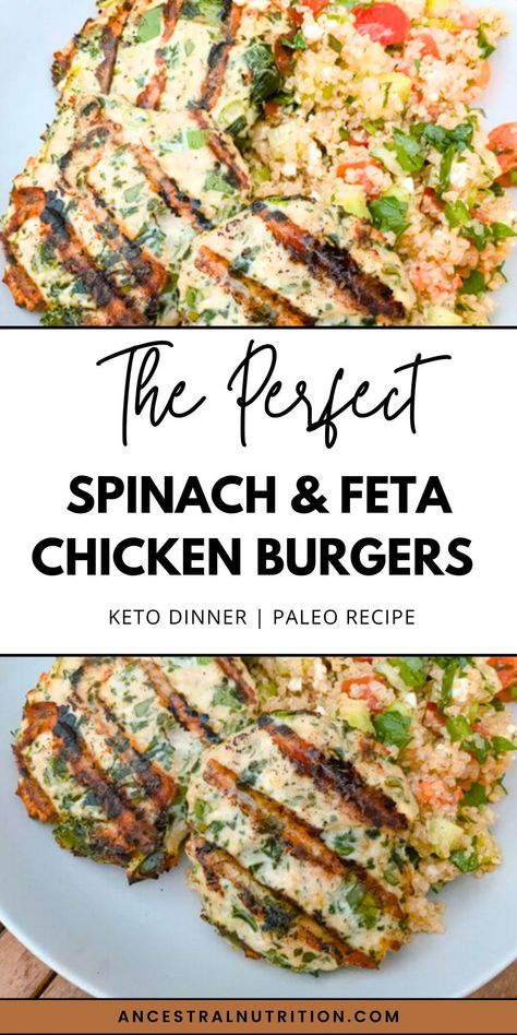 Try these anti-inflammatory Spinach & Feta Chicken Burgers made with wholesome ingredients like ground chicken, fresh spinach, and creamy feta. Paleo, low-carb, and perfect for Mediterranean diet followers, they make meal prep a breeze. Save for clean eating inspiration! Super Healthy Meals Low Carb, Grilled Meat Recipes Healthy, Simple Healthy Dinner Ideas Clean Eating, Healthy Simple Meals Clean Eating, Meal Ideas With Spinach, Easy Healthy Protein Dinner, Easy Gluten Free Healthy Dinner, No Wheat Meals, Easy Healthy Sunday Dinner