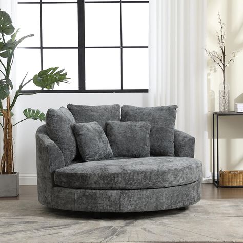 PRICES MAY VARY. 👉【Wide and Comfortable】The 59.8"W oversized accent chair is a perfect replacement for your sofa-bed at home, and the seating area is so wide that you can comfortably lie on it in any position, watch TV or take a nap, or relax in the living room all day. It can hold 450 lbs and even fit your whole family. 👉【User-friendly Design】There are wheels on the bottom so that you can easily move the chair. 👉【Quality Fabric】Knitted chenille fabric makes the bucket chair more breathable a Oversized Accent Chair, Bucket Chair, Bucket Chairs, Solid Wood Chairs, Oversized Chair, Storage Footstool, Round Chair, Living Room Furniture Chairs, Large Pillows