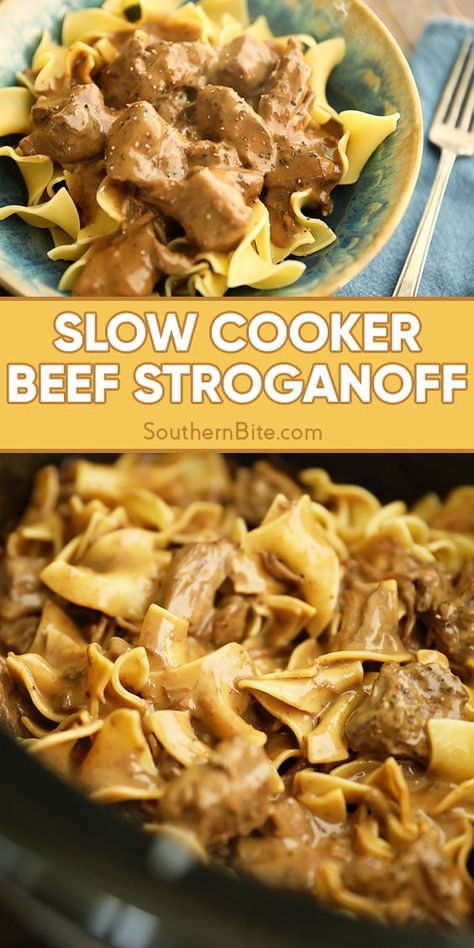 Slow Cooker Ground Beef Stroganoff Crock Pot Recipes, Slow Cooker Beef Tip Recipes, Ground Beef Stroganoff Recipe Crock Pots, Simple Slow Cooker Meals, Beef Stock Recipes Dishes, Canned Beef Recipe Ideas, Easy Beef Stroganoff Crockpot, Stroganoff Recipe Crockpot, Campbells Beef Stroganoff