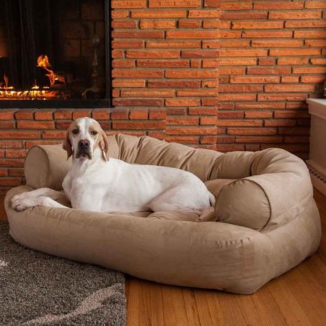 Snoozer Pet Products Luxury Overstuffed Dog & Cat Sofa, Buckskin, X-Large - Chewy.com Dog Bed For Big Dogs, Dog Couch Cover, Pillow Measurements, Dog Beds For Large Dogs, Big Dog Beds, Small Holding, Stylish Dog Beds, Dog Couch Bed, Large Dog Bed