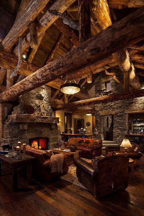 This is AWESOME! Just so cozy!   47 Extremely cozy and rustic cabin style living rooms Cabin Style Living Room, Men Masculine, Log Cabin Living, Log Cabin Interior, Cabin Living Room, Log Cabin Designs, Rustic Log Cabin, Cozy Living Spaces, Cabin Interiors