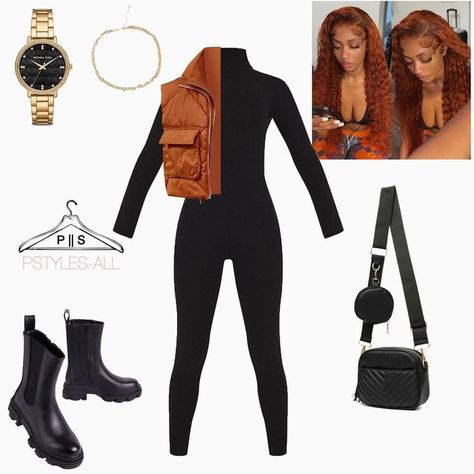 Cargo Jumpsuit Outfit Black Women, Jumpsuit Outfit Black Women With Jacket, Cargos And Bodysuit, Baddie Jumpsuit Outfit With Jacket, Full-length Winter Bodysuit With Thumbholes, Winter Jumpsuit Outfit, Bodycon Buckle Jumpsuit, Jumpsuit Outfit Winter, Jumpsuit Outfit Black