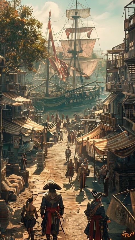 Tortuga Pirates Of The Caribbean, Pirates Of The Caribbean Ships, Pirate Island Aesthetic, Fantasy Pirate Aesthetic, Pirate Ship Aesthetic, Dark Pirate Aesthetic, Pirate Fantasy Art, Pirate Port, Fantasy Pirate Ship