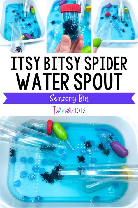 Nursery Rhymes Preschool Theme, Water Sensory Bin, Nursery Rhyme Lessons, Spiders Preschool, Sensory Bins For Toddlers, Nursery Rhymes Toddlers, Nursery Rhymes Preschool Crafts, Rhyming Preschool, Nursery Rhyme Crafts