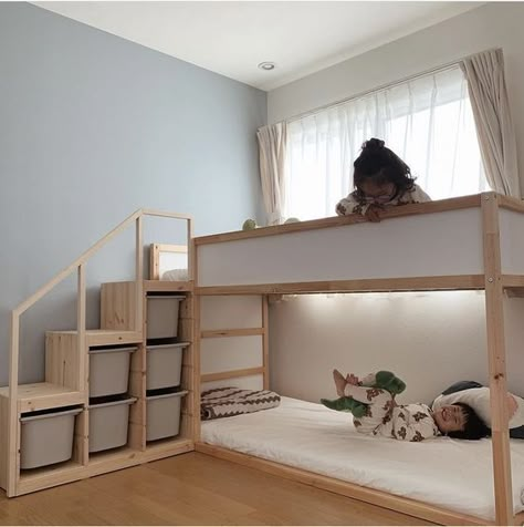 Childrens Bedrooms Ikea, Kura Full Bed Hack, Ikea Toddler Room Boy, Ikea Kura Stairs, Sibling Room Sharing Brother Sister Small Room, Toddler Clothing Organization, Ikea Kids Bedroom Boys, Trofast Bookshelf, Kura Bed Ideas For Boys