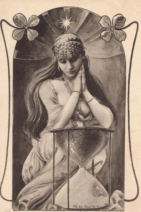 The Fortune Teller, Art Nouveau Austrian postcard, 1899. Fortune Teller Art, Art Nouveau Bedroom, Vintage Fortune Teller, Art Nouveau Fashion, Art Nouveau Illustration, Fortune Teller, Fashion Painting, Poster Vintage, Belle Epoque