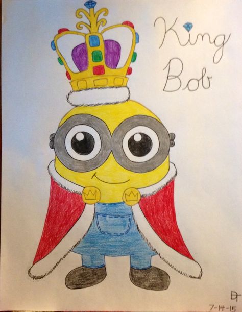 My drawing of King Bob Minions King Bob, Character Drawing Ideas, King Bob, School Doors, Cute Disney Drawings, Disney Drawings, Cute Disney, Drawing Techniques, Character Drawing