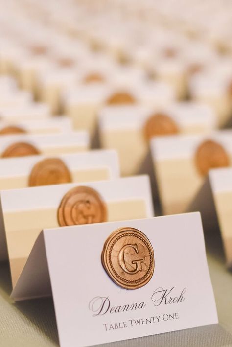 Wedding Place Card With Wax Seal, Wedding Stationery Checklist, Gold Wax Seal, Wedding Name Cards, Card Inspo, Name Place Cards, Wedding Place Settings, Wedding Vision, Wedding Name