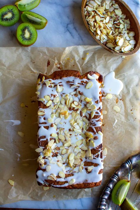 Kiwi Bread with Lime Glaze + Almonds: Kate of Hola Jalapeño - CA Grown Fancy Bbq, Garlic Compound Butter, Calabacitas Recipe, Oyster Recipe, Caipirinha Recipe, Easy Mexican Dishes, Bbq Oysters, Mexican Zucchini, Lime Glaze