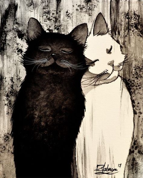 Image Chat, Two Cats, Cat Artwork, White Cats, Cats Illustration, Arte Animal, Cat Painting, Cat Illustration, Cat Drawing