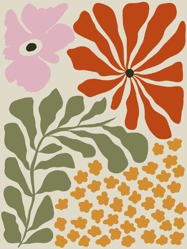 size: 12x9in Photographic Print: Mid-Century Blossom by Miho Art Studio : Plants Painted On Walls, Mid Century Botanical Art, Mid Century Floral Pattern, Mid Century Floral Wallpaper, Midcentury Modern Posters, Mid Century Modern Design Graphic, Mid Century Shapes, Mid Century Flowers, Mid Century Mural