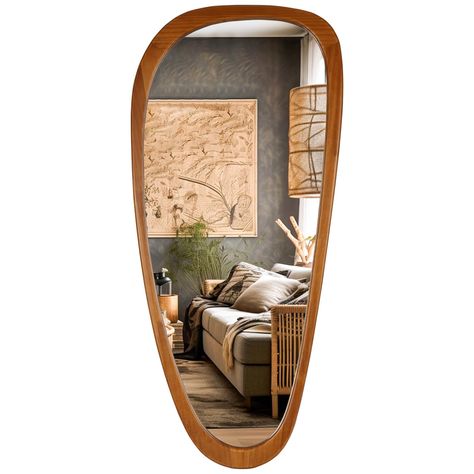 PRICES MAY VARY. 【IRREGULAR DESIGN】The irregular full length mirror is look like a art, to make the room of the house look more interesting. This asymmetrical abstract irregular-shaped mirror perfectly fits wall decor and artistic display for the living room, bedroom, bathroom, or hallway and entry wall. 【EXCELLENT QUALITY】Using high quality solid wood frame, HD reflection effect. The asymmetrical wall mirror made with a explosion-proof materials, such as accident damage, the mirror glass will n Boho Full Length Mirror, Full Length Mirror Decor Ideas, Mid Century Entryway, Asymmetrical Wall, Asymmetrical Mirror, Mirror Full Length, Irregular Mirror, Floor Length Mirror, Hanging String Lights