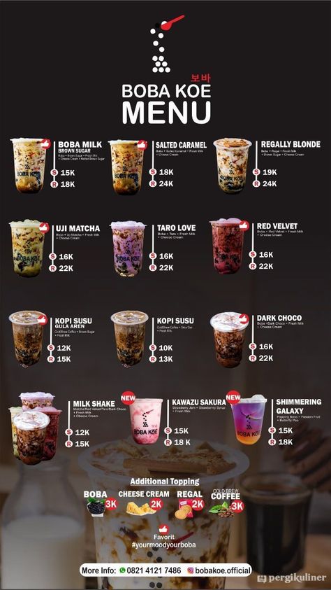 Bubble Tea Sealing Film Design, Starbucks Menu Design, Bubble Tea Menu Design, Coffee Menu Design Ideas, Drink Menu Design Ideas, Milk Tea Menu, Boba Shop Aesthetic, Boba Menu, Bubble Tea Menu