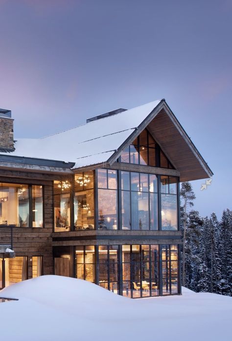 Aspen Homes Exterior, Lodge Homes Exterior, Aspen House Exterior, Winter Chalet Exterior, Chalet Exterior Design, Winter Lodge Interior, Modern Chalet Exterior, Winter Mountain House, Modern Winter House