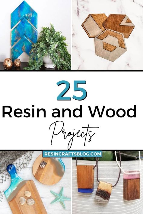 This simple guide will show you 25 beautiful resin and wood projects that are perfect for either a beginner or an experienced crafter. #resinwithwoodprojects #resincraftsblog #woodandresin #diyresincrafts via @resincraftsblog Beginner Epoxy Resin Wood Projects, Diy Wood And Resin Projects, Pour Resin Over Wood, Small Wood And Epoxy Projects, Casting Resin Projects, Epoxy Resin Crafts Wood Diy, Epoxy Projects For Beginners, Wood Resin Ideas, Resin Wood Coasters Diy