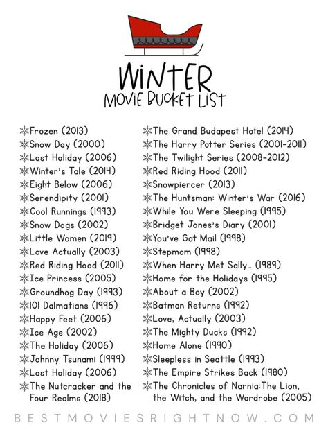 Winter Movie Marathon, Winter Movie Bucket List, January Movie List, Movies To Watch In January, Movies To Watch In Winter, Winter Movie List, December Movie List, Winter Tv Shows, Christmas Movie Bucket List