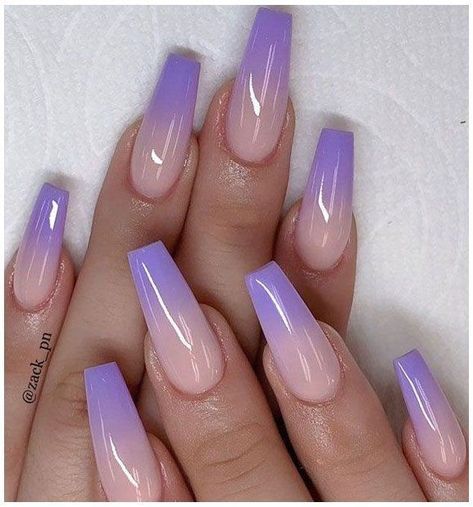 French Press On Nails, Purple Ombre Nails, Simple Spring Nails, Fake Nails Long, Press On Nails Long, Lilac Nails, Ombre Nails Glitter, Purple Nail Designs, Lavender Nails