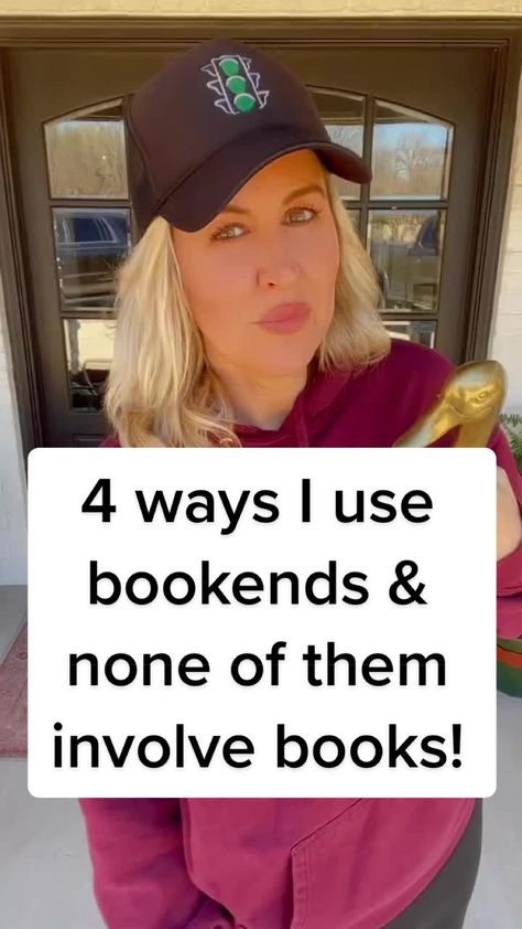 4 ways I use bookends & none of them involve books! #upcycling #upcycle #rework #reuse #repurpose #diy #recycle #upcycled #nosew #tutorial #secondhand #style #springdiy #upcycleddecor #makersoftiktok #upcyclersoftiktok #sustainable #sustainablelifestyle #sustainablehacks #hacks #designhacks #homehacks #bookends Metal Bookends Repurpose, Book Ends Ideas Diy, How To Make Bookends, Diy Bookend Ideas, Diy Book Ends Dollar Stores, Diy Bookends Easy, Book End Ideas, Diy Book End, Book Ends Ideas