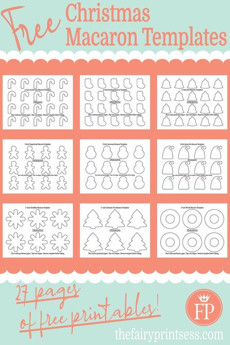 Free printable Christmas macaron templates for the holidays| Includes candy cane, stocking, bell, gingerbread man/person, snowman/person, santa hat, snowflake, Christmas tree, and wreath| Features 3 size options: 1.5 inch, 2 inch, and 3 inch| Easy to download and print high quality PDF file Natal, Macaron Pattern Sheet, Christmas Macaron Template, Halloween Macaron Template, Christmas Cookie Templates, Royal Icing Templates Christmas, Macaron Template Free Printable, Icing Templates Free Printable, Royal Icing Transfers Free Printable Christmas