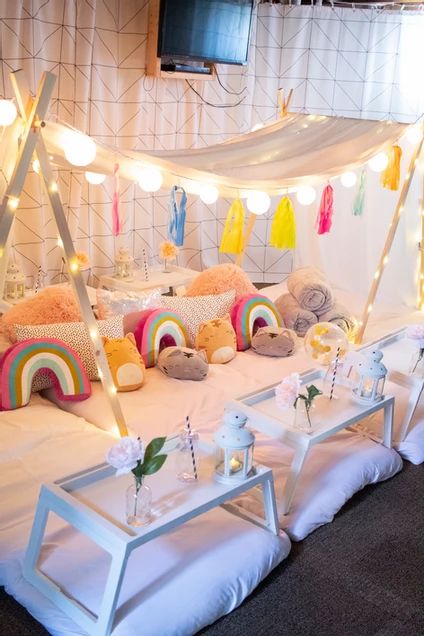 Kids Canopy Tent Rental | Pretty Daydreams Slumber Party Decorations, Girls Sleepover Party, Glamping Birthday Party, Sleepover Room, Sleepover Tents, Birthday Sleepover Ideas, Glamping Birthday, Slumber Party Birthday, Girls Slumber Party