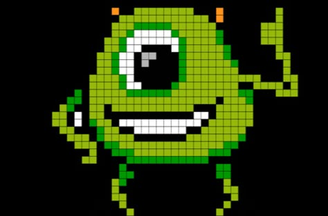 Monster Pixel Art from BrikBook.com #monster #pixar #monsters #monstersmovie #spooky #monstersfilms #movies #films #cartoon #horrormovies #8bit #pixel #pixelart Shop more designs at http://www.brikbook.com Grille Pixel Art, Pixel Art Minecraft, Perler Beads Ideas, Modele Pixel Art, Beads Patterns, Pixel Art Templates, 8bit Art, Pixel Drawing, Motifs Perler