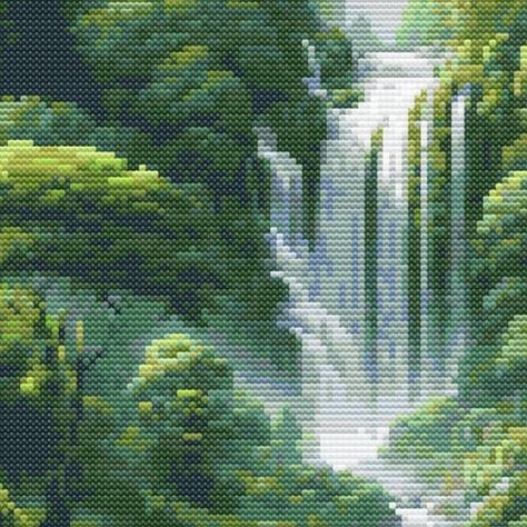 🌲✨ Dive into the beauty of nature with this stunning Forest Waterfall Cross Stitch Pattern! 🌊🍃 Perfect for crafters who love serene landscapes, this pattern captures the lush greens and flowing water in intricate detail. 🧵🎨 Just look at how detailed it is! From the vibrant pistachio greens to the deep shades of blue-green, every stitch brings this peaceful scene to life. 🪡 What's included: Detailed pattern charts 🗺️ Floss list with all the colors you'll need 🌈 Easy-to-follow instructions 📜... Waterfall Cross Stitch, Forest Waterfall, Cross Stitch Landscape, Flowing Water, Stitch Ideas, Pistachio Green, Hand Embroidery Art, Lush Green, The Deep