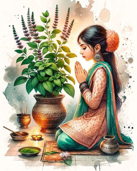 Om Hari Shrijit 🧿 (@om.hari.shri) • Photos et vidéos Instagram Tulsi Pooja, Saraswati Painting, Banana Painting, Goddess Kali Images, Poster Rangoli, Biscuit Decoration, Tulsi Plant, Goddess Of Wealth, 3d Wall Painting