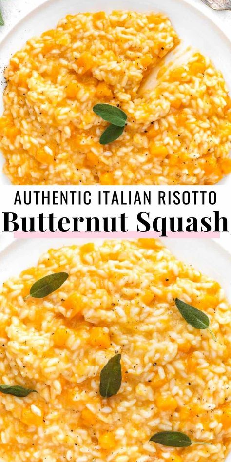 Butternut squash risotto is an ultra-creamy and cozy one-pot main dish you can make with a few simple ingredients for a special weeknight dinner.You can make this recipe with or without dairy, it's naturally gluten-free, and as usual, we'll show you the simplest way to make it with step-by-step instructions. Butternut Squash Rissoto Recipes, Butternut Squash Risotto Ina Garten, Squash Risotto Butternut, Roasted Butternut Squash Risotto Recipe, Acorn Squash Risotto Recipes, Risotto Butternut Squash, Butternut Squash Risotto Instant Pot, Butternut Risotto Recipe, Acorn Squash Risotto