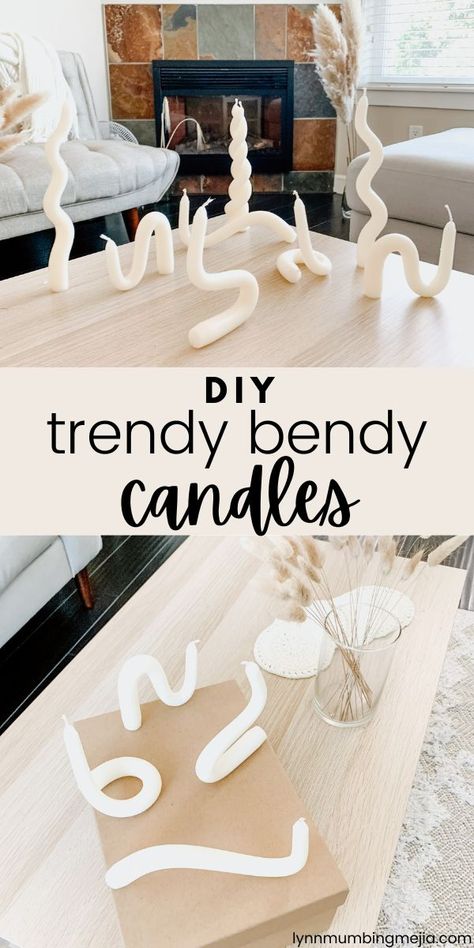 DIY Trendy Bendy Twisty Candles | Lynn Mumbing Mejia Twisty Candles Diy, Bent Candle Sticks Diy, How To Bend Candles, Bending Candles Diy, Painted Candle Designs, How To Make Bendy Candles, Diy Candle Molds Ideas, Diy Bendy Candles, Candle Stick Crafts