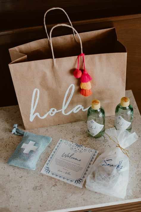 Mexico Wedding Party Favors, Destination Wedding Mood Board, Mexico Welcome Party, Mexico Wedding Welcome Bags, Mexico Wedding Favors, Mexico Destination Wedding Decor, Cabo Wedding Ideas, Farm Wedding Decor, Modern Farm Wedding