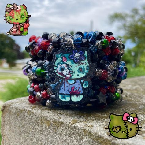 Zombie Hello Kitty 3D Kandi Cuff 

- Handmade by me... - Depop 3d Kandi, Halloween Kandi Cuff, 3d Kandi Cuff, X Cuff Kandi, Gloomy Bear Kandi Cuff, Scene Kandi Cuff, Kandi Cuff, Fabric Covered, Zombie