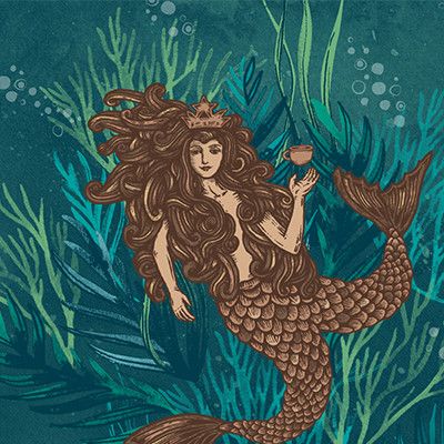 Starbucks Anniversary, Siren Starbucks Art, Mermaid And Sailor Art, Mermaid Drinking Coffee, Starbucks Mermaid Art, Seawitch Mermaid, Siren Art, Starbucks Mermaid, Sumatra Coffee