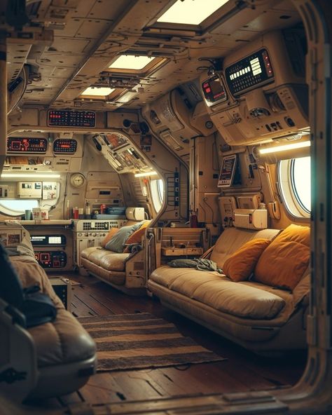 Spaceship Room, Interior Sofa, Scifi Interior, Sofa Room, Space Ships Concept, Retro Sci Fi, Spaceship Interior, Star Wars Room, Futuristic Home