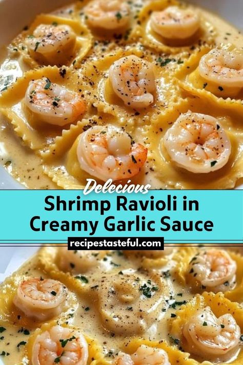 This luxurious dish features tender shrimp-stuffed ravioli in a rich, velvety garlic sauce, making it perfect for special dinners. Shrimp Ravioli Recipe, Shrimp Ravioli, Ravioli Sauce, Shrimp Sauce, Homemade Ravioli, Creamy Garlic Sauce, Ravioli Recipe, Pasta Dinner Recipes, Special Dinner