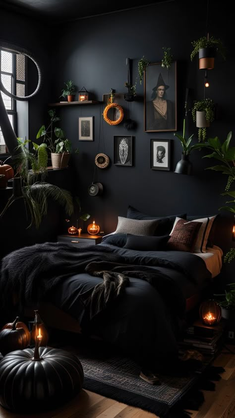 Goth Earthy Room, Dark Cozy Home Decor, Witch Aesthetic Bedroom Decor, Dark Cottage Core Bedroom Ideas, Small Witchy Bedroom Ideas, Moody Minimalist Aesthetic, Goth Cottage Core Home Decor, Apartment Dark Aesthetic, Witchy House Interiors