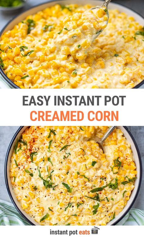 Instant Pot creamed corn is creamy, sweet and savory and so easy to make. Serve this classic Southern side dish at a barbecue or over the holidays such as Thanksgiving or Christmas. Instant Pot Christmas Recipes, Pot Potpourri, Instant Pot Side Dishes, Creamed Corn Recipes, Christmas Meals, Touch Of Spice, Creamy Corn, Corn Recipe, Creamed Corn