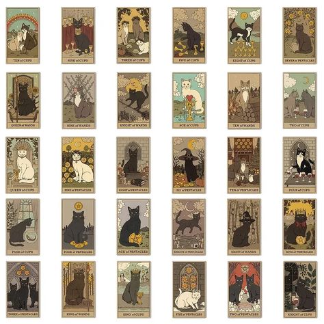 72pcs Cat Tarot Card Decorative Stickers For Suitcase Laptop Computer Helmet Water Cup Waterproof Diy Sticker Toys | Don't Miss These Great Deals | Temu Divination Aesthetic, Cat Tarot Cards, Tarot Card Stickers, Diy Tarot Cards, Wall Decoration Diy, Imprimibles Harry Potter, Guitar Diy, Cat Obsession, Card Stickers