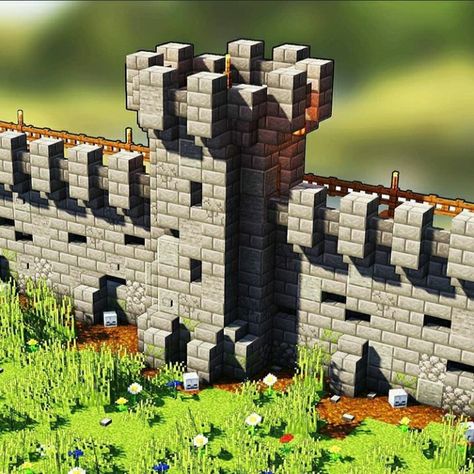 Make a wall around the neighborhoood, then expand it around the whole village. Minecraft Stone Wall, Minecraft Castle Walls, Minecraft Kale, Minecraft Medieval Village, Minecraft Wall Designs, Villa Minecraft, Minecraft Castle Designs, Construction Minecraft, Minecraft Kingdom