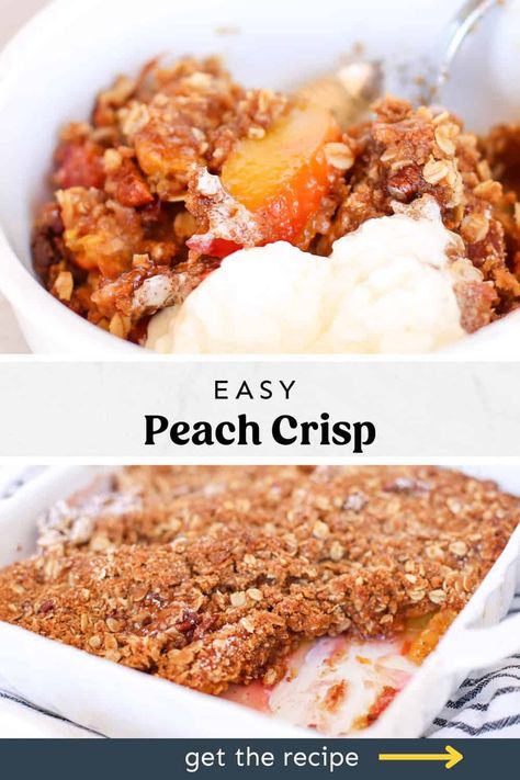 Easy Peach Crisp Recipe, Easy Peach Crisp, Fruit Crisp Recipe, Fresh Peach Recipes, Oatmeal Crisp, Peach Crisp Recipe, Crisp Topping, How To Peel Peaches, Strawberry Rhubarb Crisp