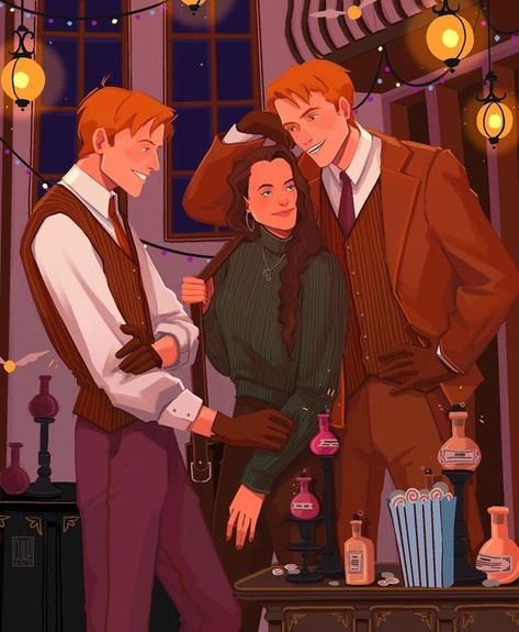 George Weasley Fan Art, Weasley Twins Fanart, Fred And Hermione, Hermione Fan Art, Harry Potter Feels, Fred And George Weasley, Harry Potter Artwork, Weasley Twins, Harry Potter Ships