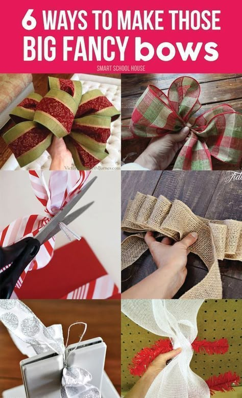 Do you love the look of big bows for Christmas decorating, but not their price tag? Are you wanting to make your own, but not having success? Before you run out the buy some of these big bows for your holiday decorating, read the 6 ways to make those big fancy bows. Here are easy ways to DIY big bows for the holidays or anytime of the year. These ideas are easy and will finally help your to achieve success in making some of these gorgeous big bows. #christmas #decoration #diy #holiday #howto Smart School House, Christmas Bows Diy, Types Of Bows, Fancy Bows, Bows Diy Ribbon, Diy Bows, Christmas Wreaths To Make, Bow Tutorial, Diy Spring