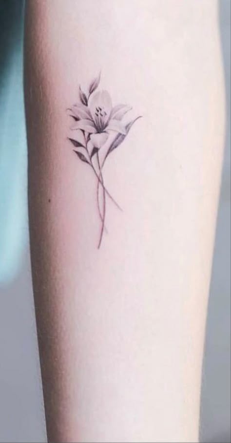 Lily Tattoo Small Wrist, Lily Forearm Tattoo Women, Rose And Lilly Tattoos, Alstromeria Tattoos, Lily Tattoo Wrist, Delicate Lily Tattoo, Tiny Lily Tattoo, Dainty Lily Tattoo, Lilium Flower Tattoo